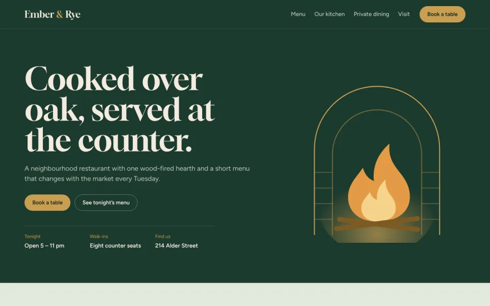 Ember & Rye homepage