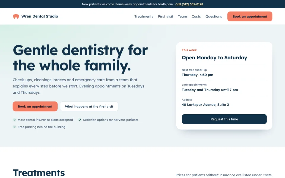 Wren Dental Studio homepage